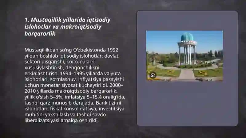 Mustaqillik yillarida Oʻzbekistondagi ijtimoiy iqtisodiy oʻzgarishlar 3