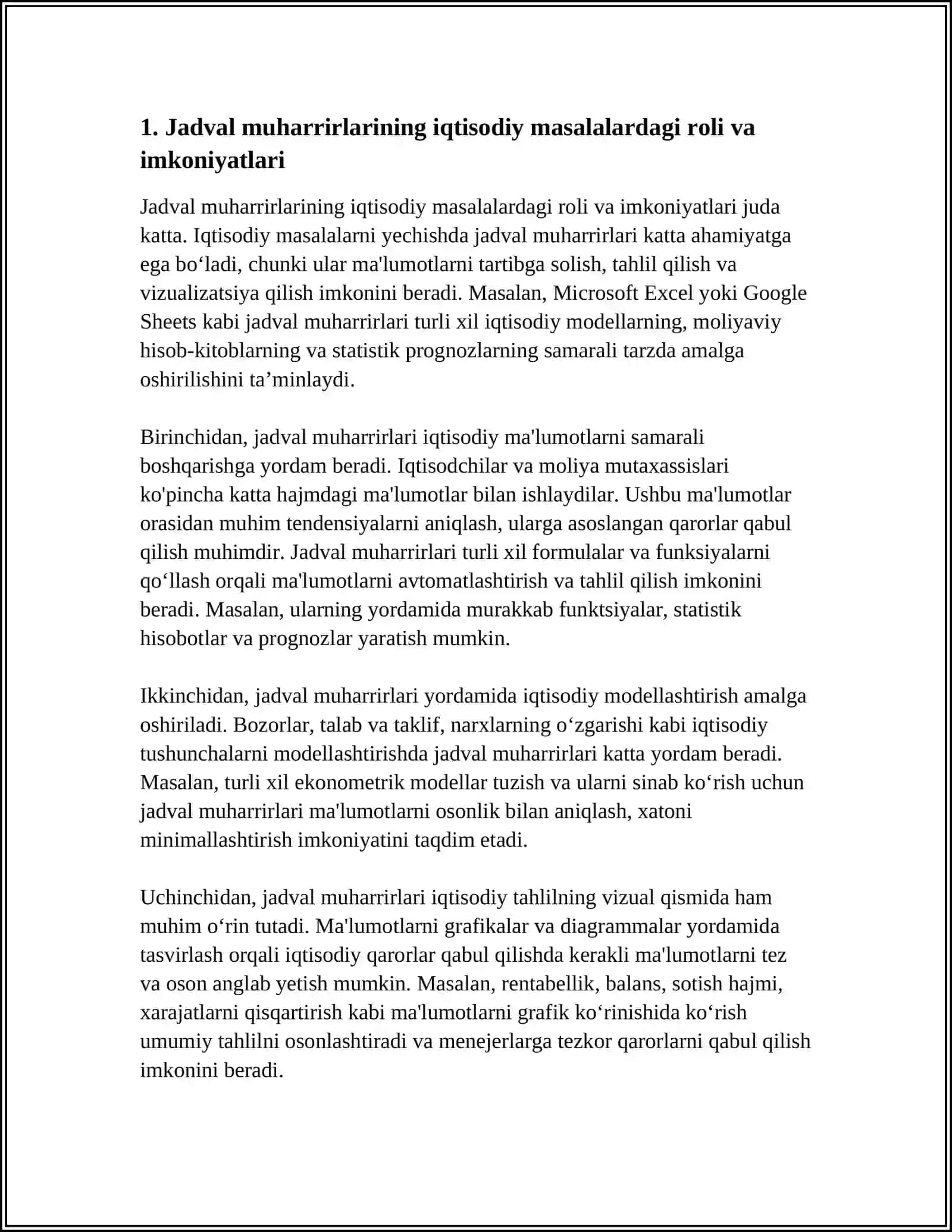 IQTISODIY MASALALARNI YECHISHDA JADVAL MUHARRIRLARIDAN FOYDALANISH 3