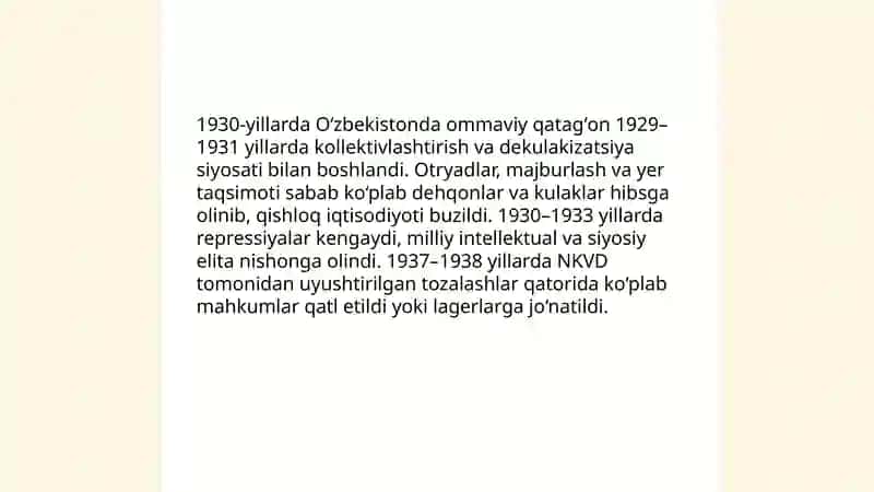 1930-yillarda ommaviy qatag'onning avj olishi uning O'zbekistonga ta'sir 3