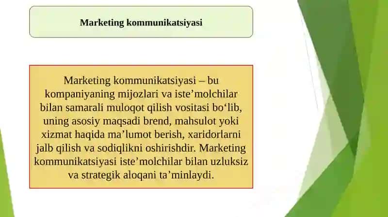 Marketing kommunikatsiyasi va uning asosiy bosqichlariReja 3