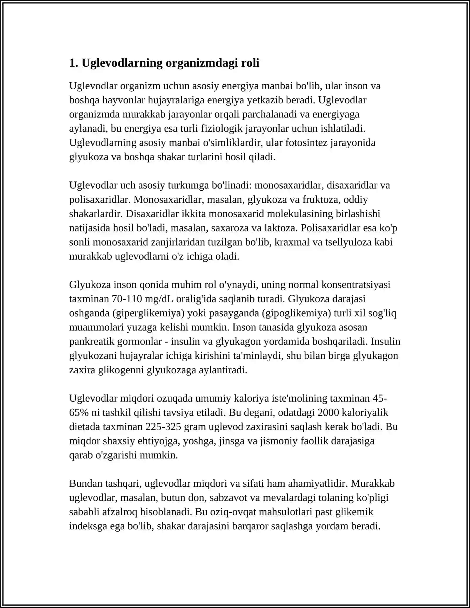 MUSTAQIL ISH Mavzu: UGLEVODLARNING ALMASHINUVI 3