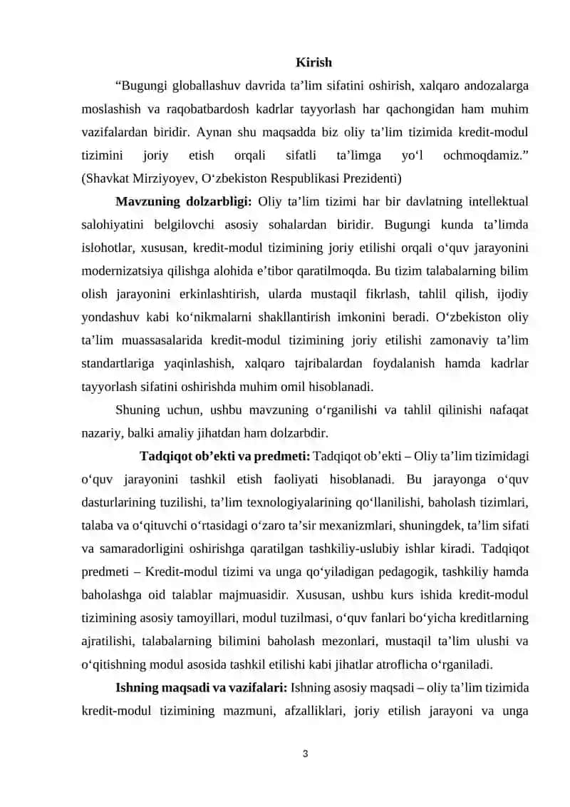 "Kredit modul tizimi va unga qo'qiladigan talablar" 3
