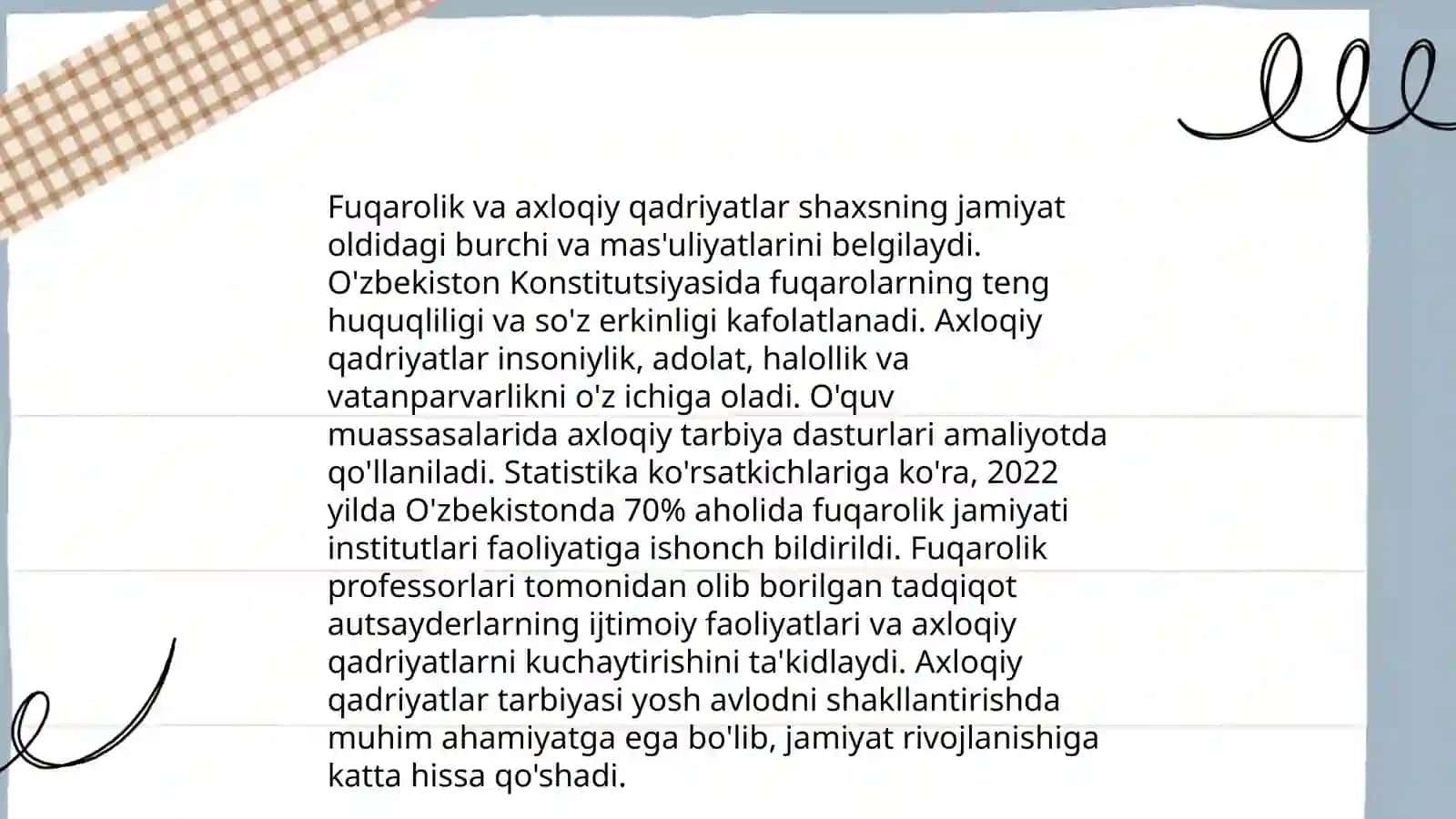 Fuqarolik tarbiyasi.O’quvchilarning yuksak ma’naviy-axloqiy tarbiyasi 3