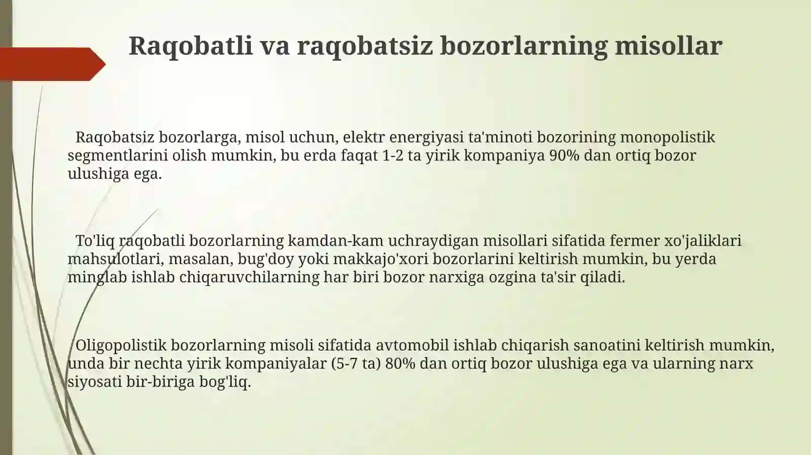 Raqobatlashgan va raqobatlashmagan bozorlar tahlilini amalga oshirish 3