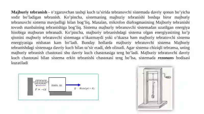 Moddiy nuqtaning majburiy tebranma harakati. Rezonans 3