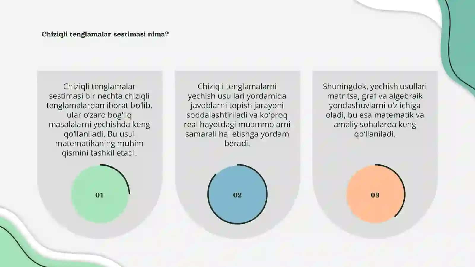 Chiziqli tenglamalar sestimasi va ularni yechish usullari 3