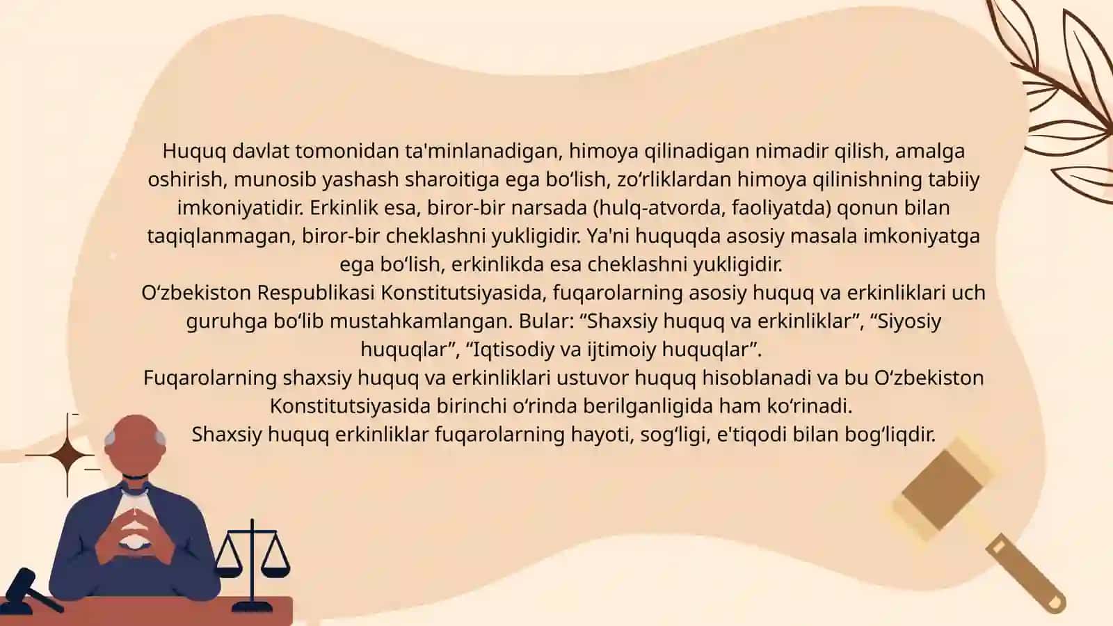Yangi tahrirdagi Oʻzbekiston Respublikasi Konstitutsiyasi fanidan mustaqil taʼlim taqdimoti 3