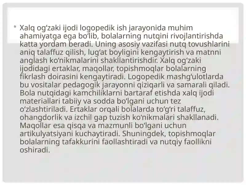 Logopedik ish faoliyatida xalq ogʻzaki ijodi vositalaridan foydalanish 3