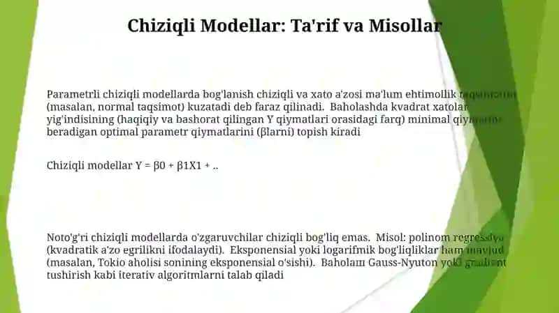 Parametrli chiziqli modellarda bog'lanish chiziqli va xato a'zosi 3
