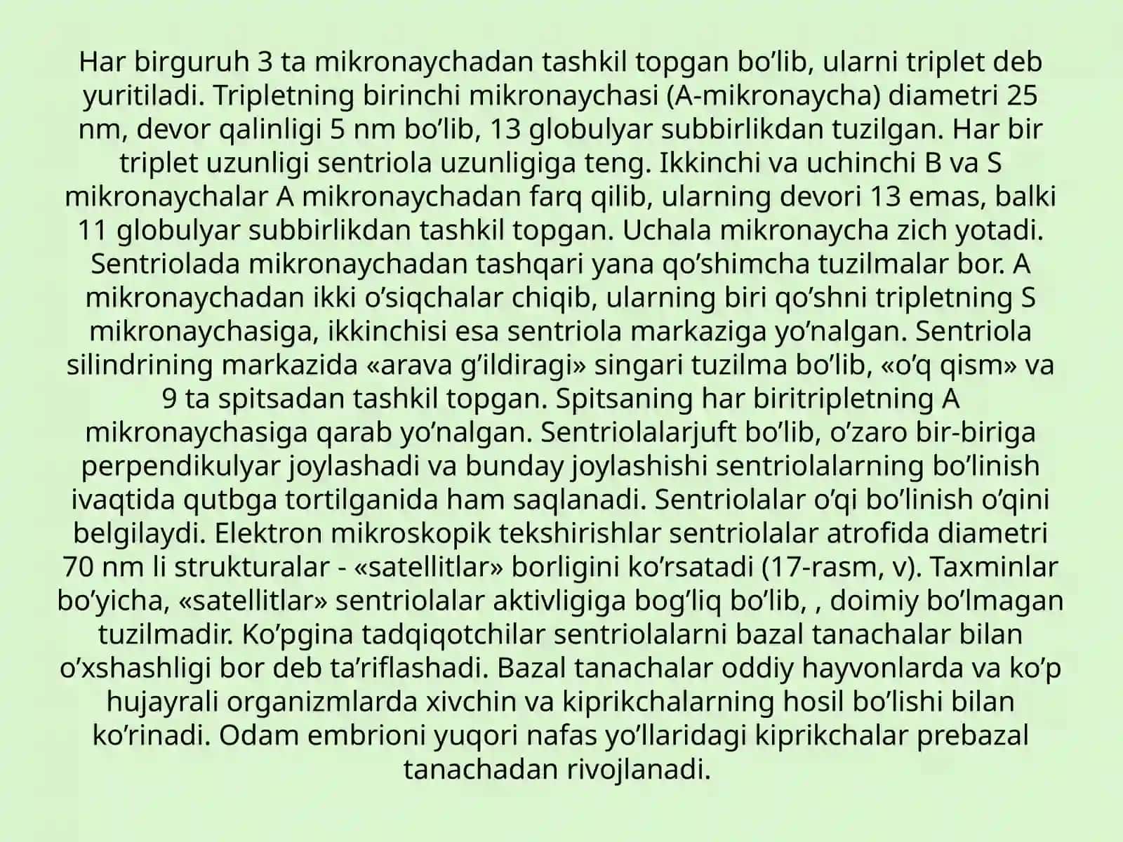 Hujayra organoidlari–sentrosoma va mikronaychalar tuzilishi. Sitoplazma kiritmalari 3