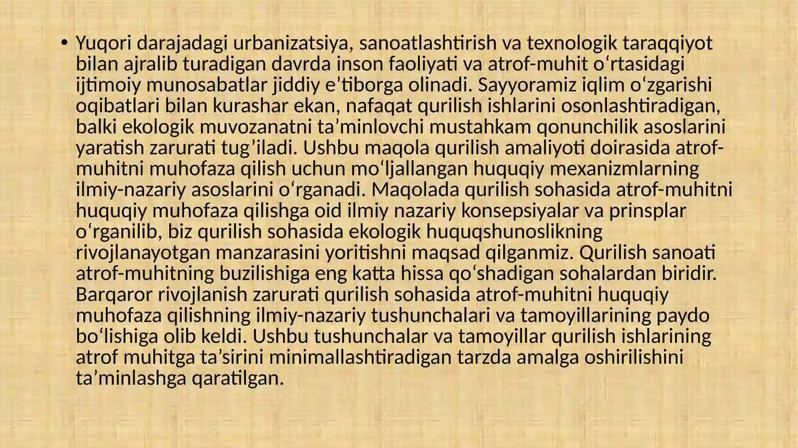 Qurilish faoliyatini amalga oshirishda ekologik talablar 3