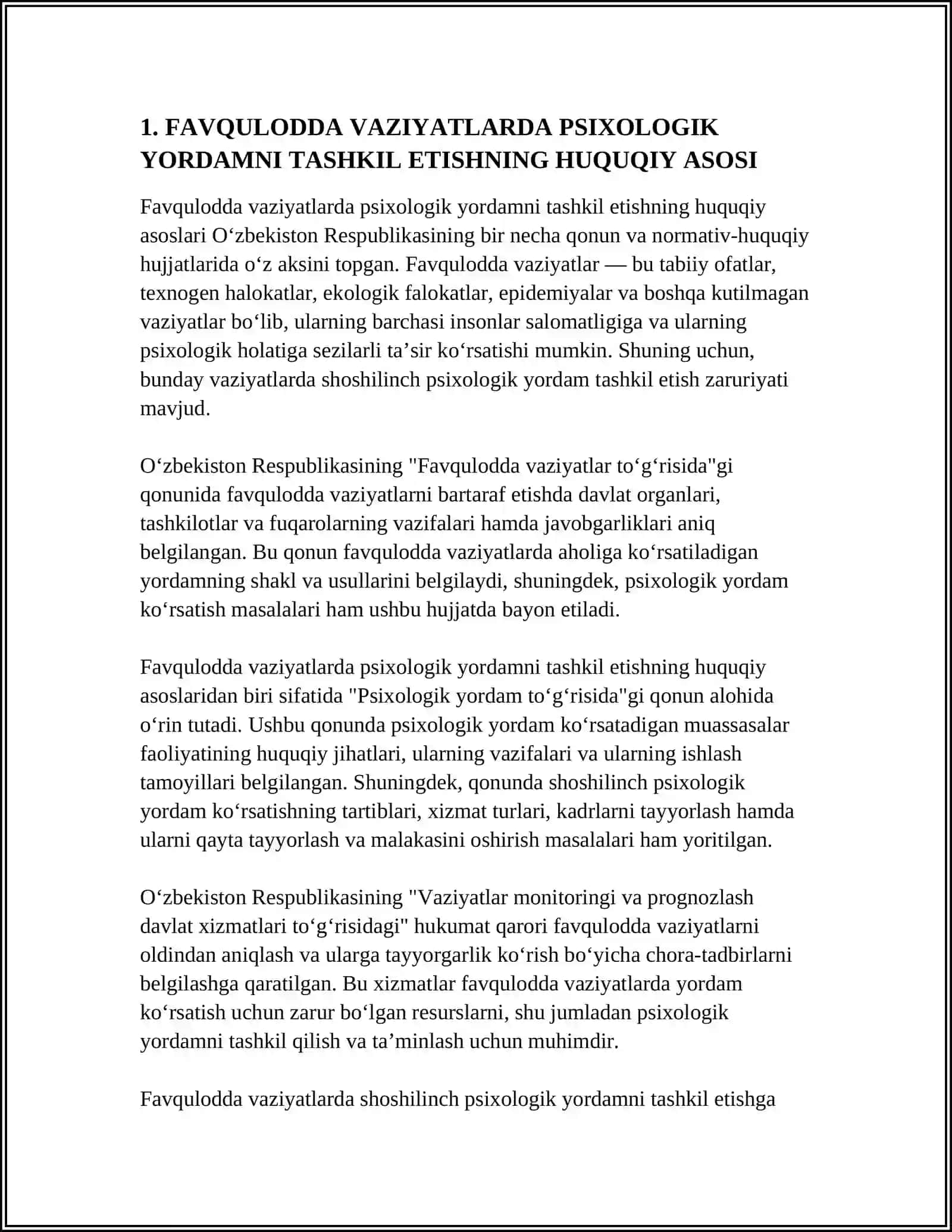 FAVQULODDA VAZIYATLARDA SHOSHILINCH PSIXOLOGIK YORDAM KO‘RSATISHNING TASHKILIY JIHATLARI 3