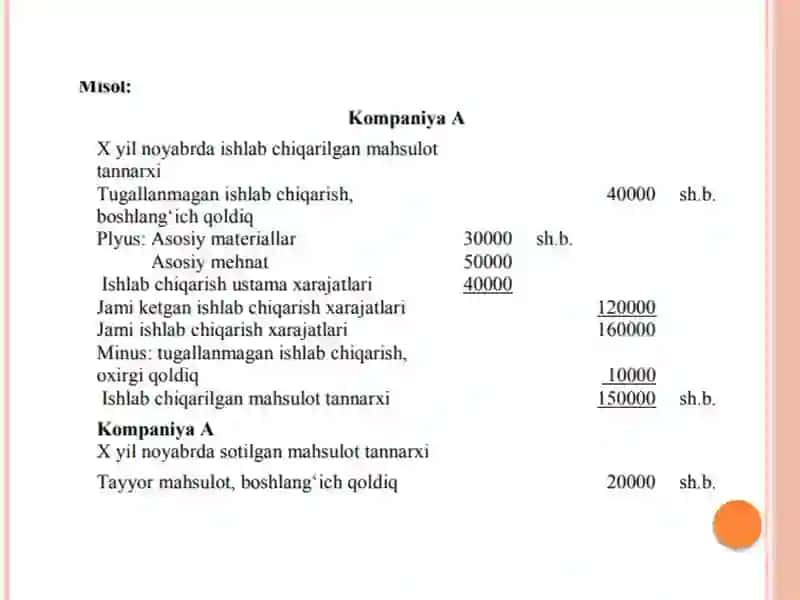 Ishlab chiqarilgan mahsulotning tannarxi to‘g‘risida hisobot 3