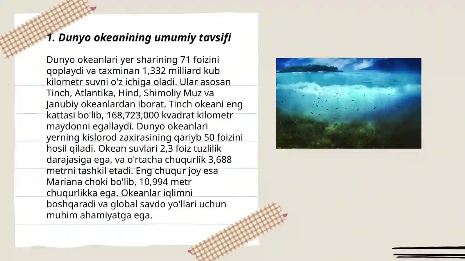 Dunyo okeani suvining xususiyatlari, suvning harakatlari 3