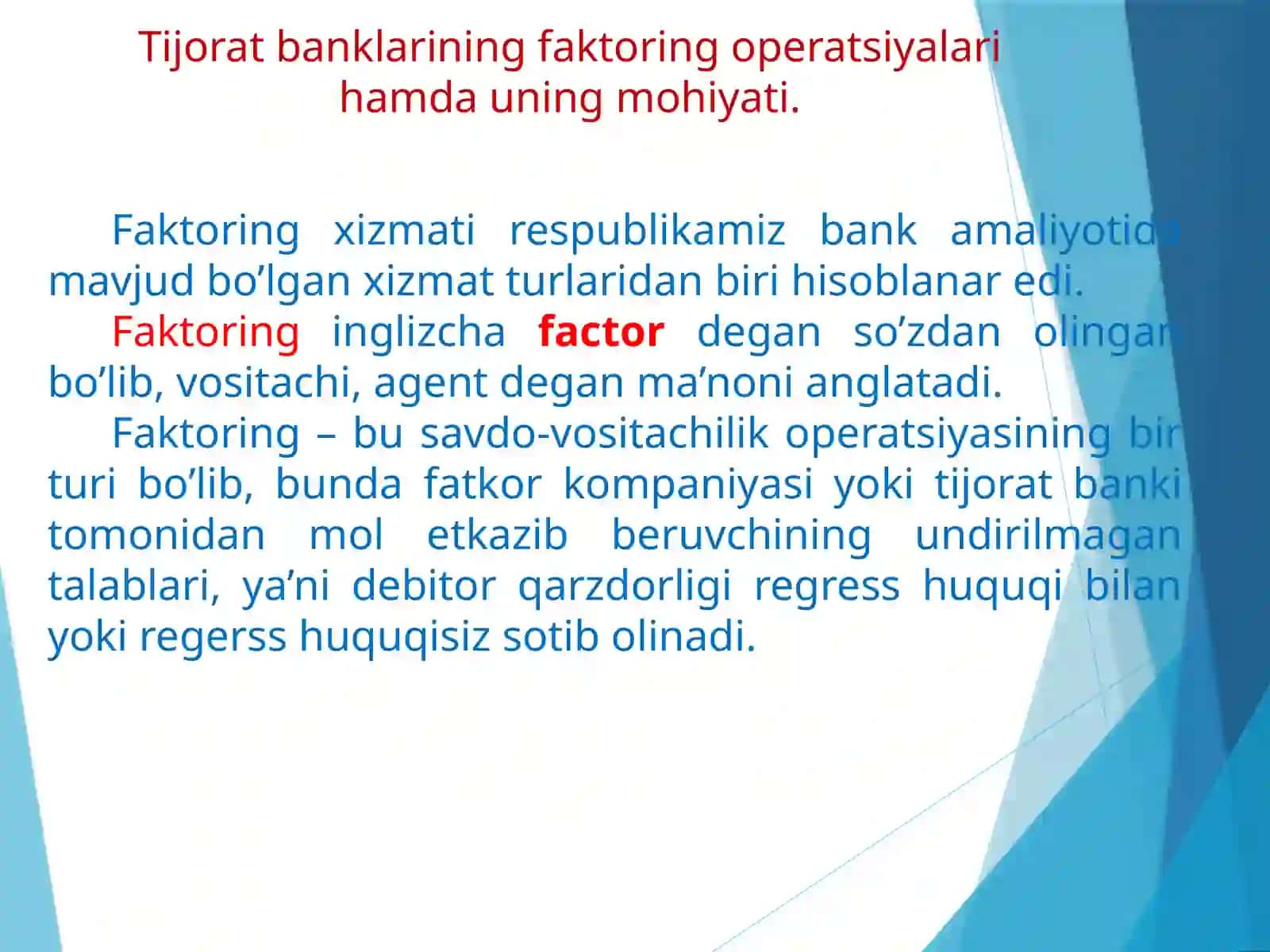 Tijorat Banklari Faktoring Operatsiyalari 3