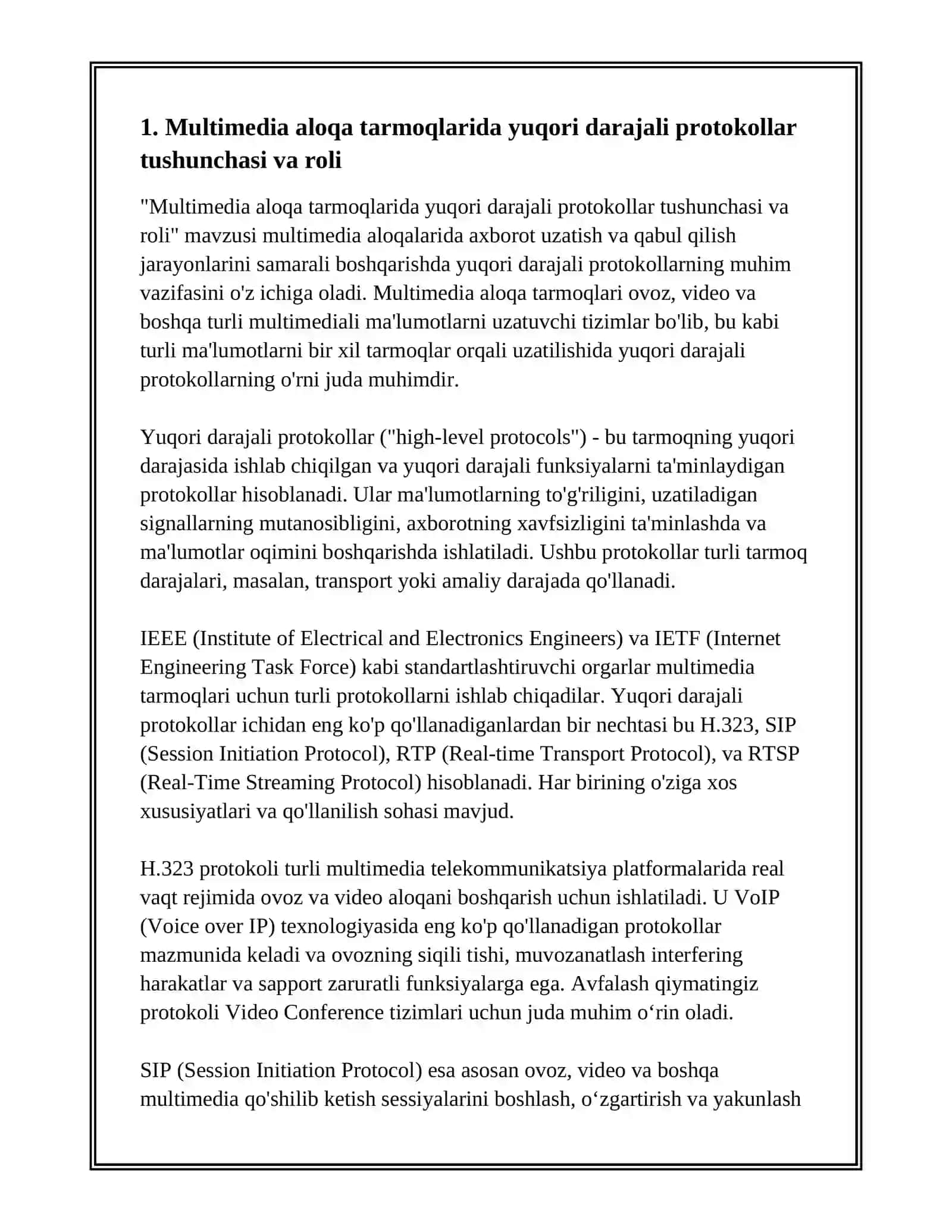 MULTIMEDIA ALOQA TARMOQLARINING YUQORI DARAJALI PROTOKOLLARI 3