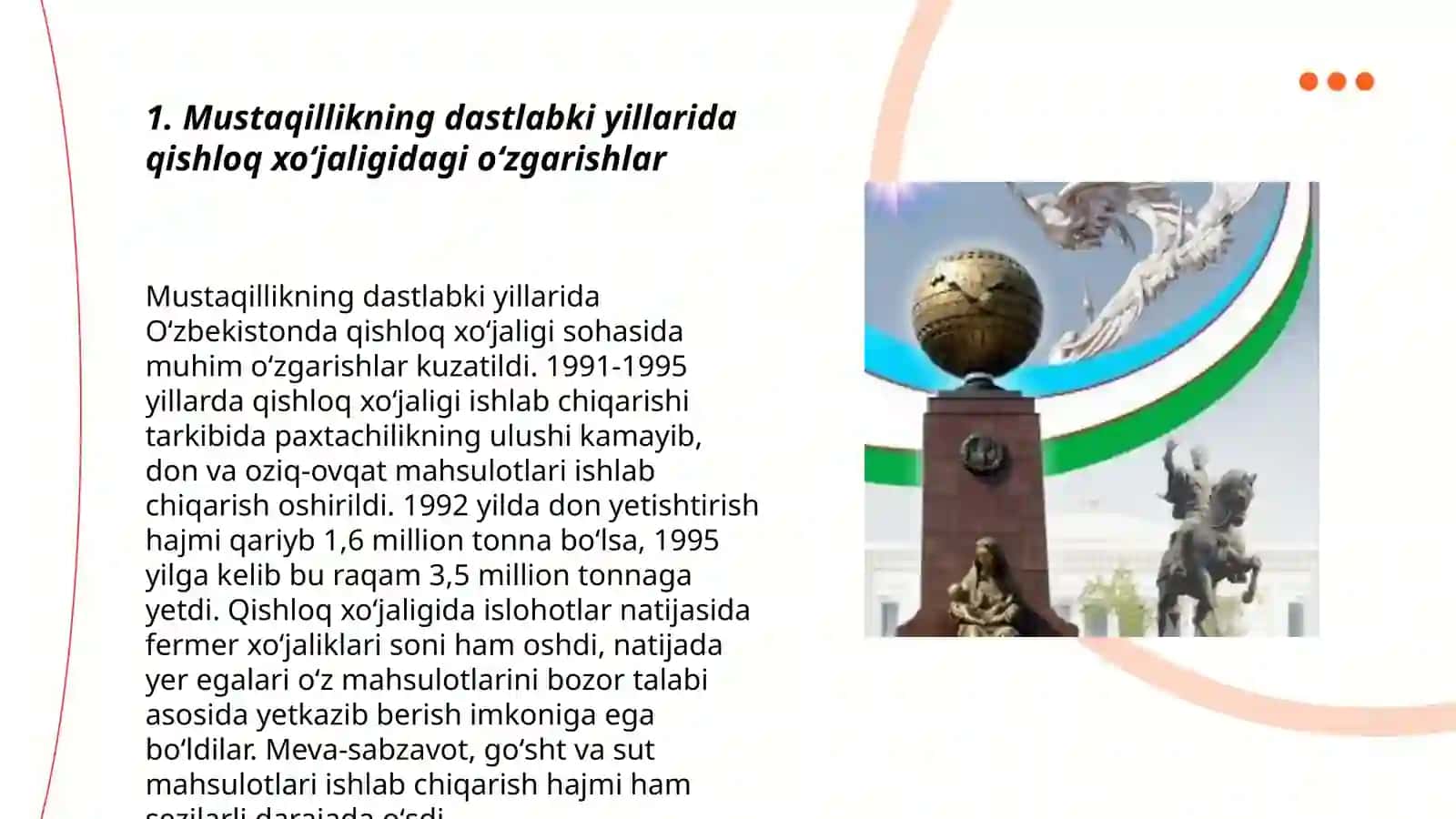 Mustaqillik yillarida qishloq xoʻjaligi va sanoat sohasidagi oʻzgarishlar 3