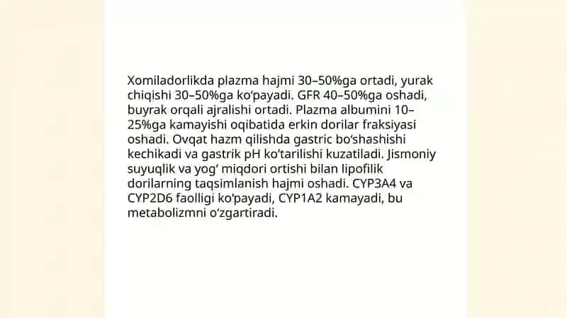 Emizikli va xomilador ayollarda dorilar kinetikasining o'ziga xosligi 3