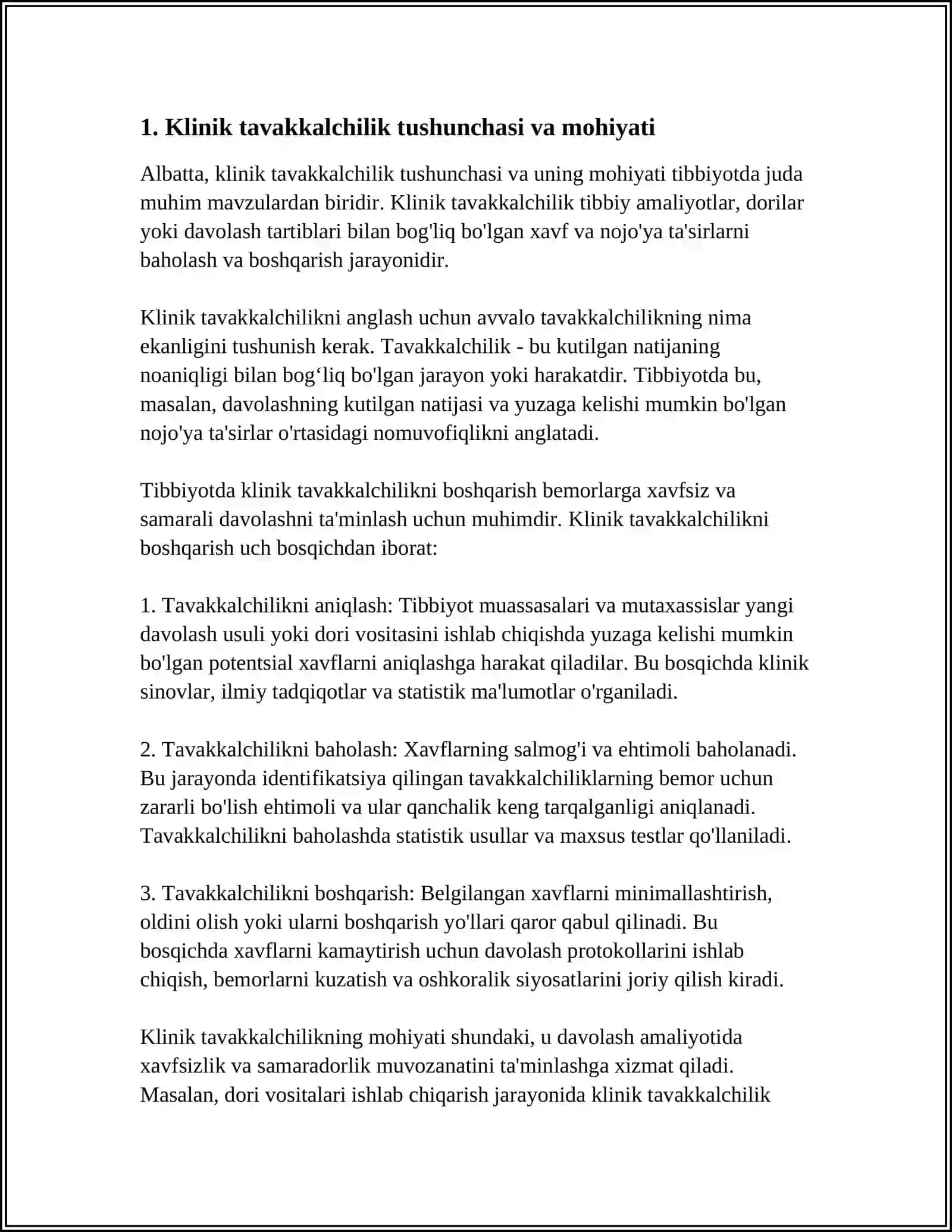 KLINIK TAVAKKALCHILIK MASALALARI.KLINIK TAVAKKALCHILIK TUSHUNCHASI 3