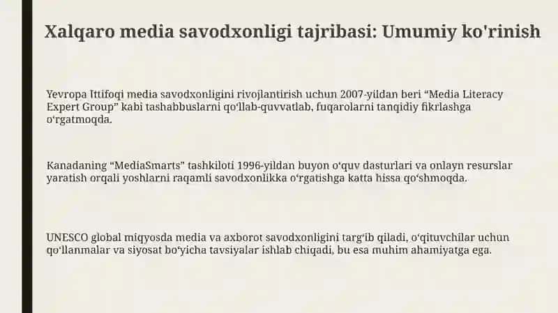 Mediasavodxonlik boʻyicha xalqaro tajriba va uni Oʻzbekistonga moslashtirish 3