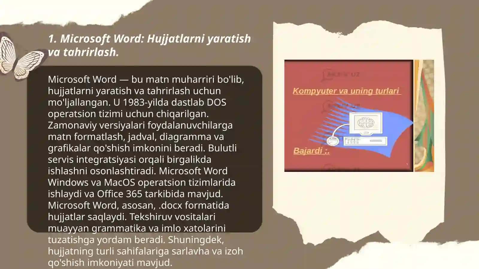 Microsoft Office dasturlari va ularning imkoniyatlari haqida taqdimot tayyorlash 3