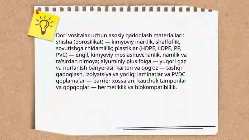 Dori vositalar, tibbiy buyumlar va farmasevtik tovarlarni qadoqlash va saqlash 3