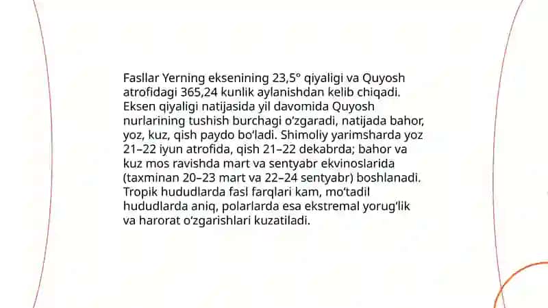 Yerning quyosh atrofida aylanishining geografik oqibatlari 3