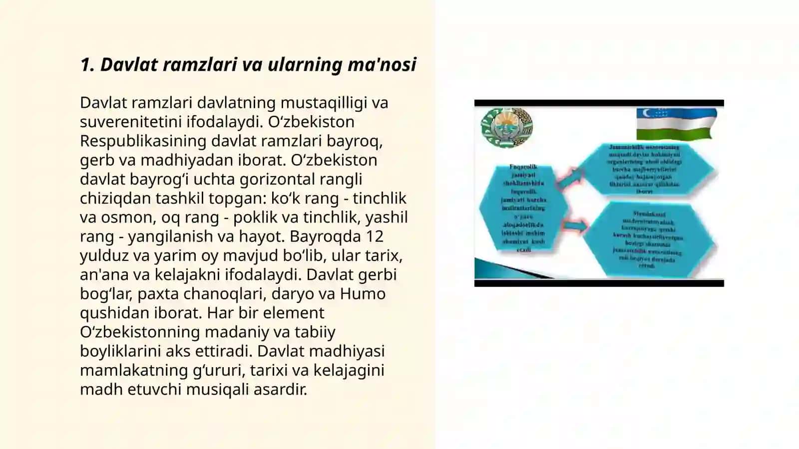 Davlat ramzlari.Mustaqil Õzbekistonda hokimiyatlar bõlinishi prinsipi 3