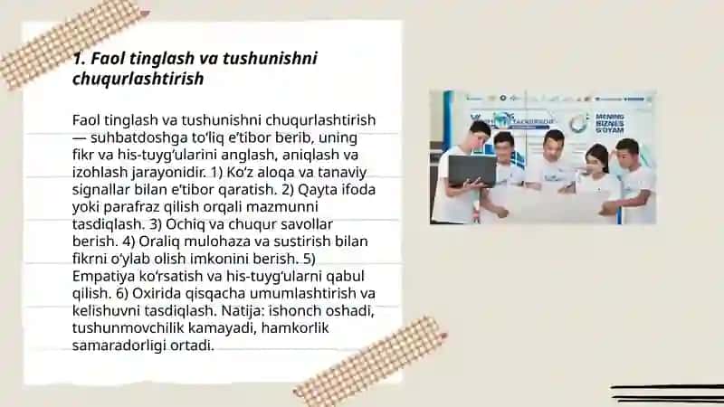 Ijtimoiy òzaro ta'sir. Muloqot va hamkorlik kònikmalarini rivojlantirish 3
