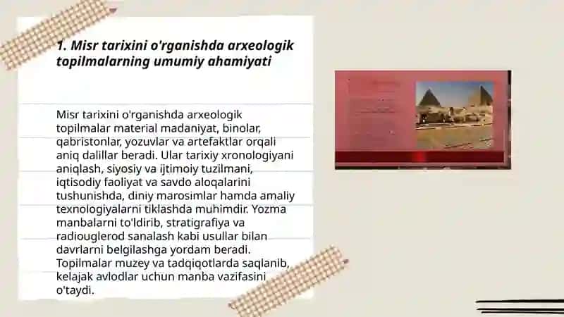 Misr tarixini o`rganishda arxеologik topilmalarning o`rni 3