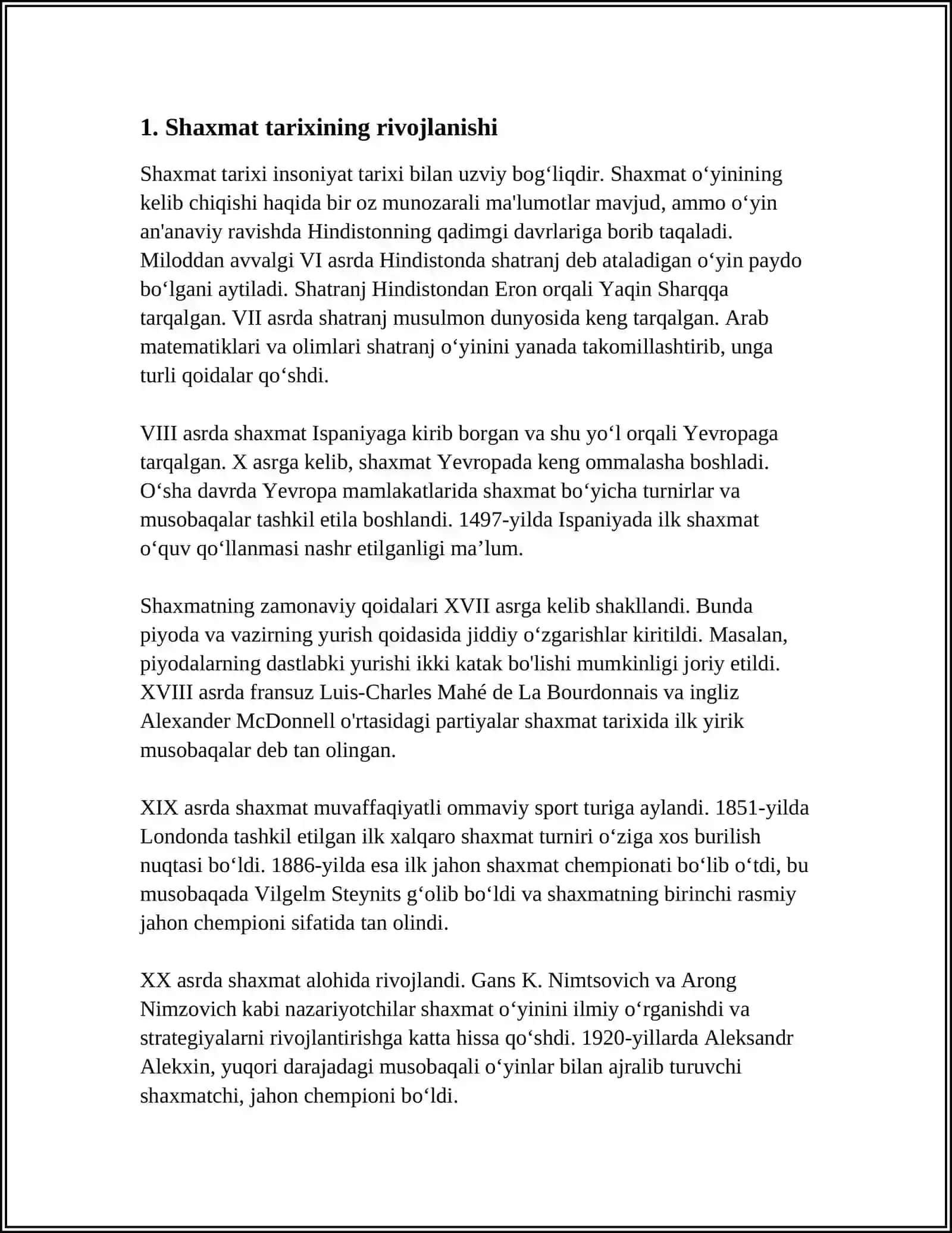SHAXMAT SPORTINING TARIXI VA TAKTIK USULLARI O‘RGANISH VA AMALIYOT 3