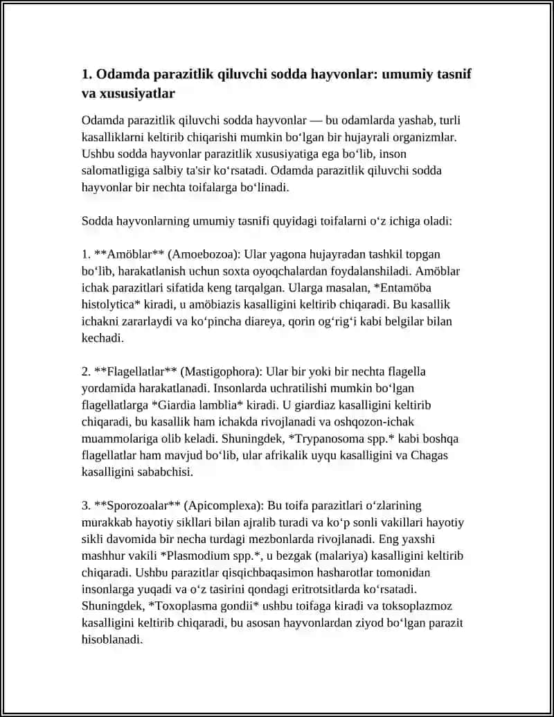 ODAMDA PARAZITLIK QILUVCHI SODDA HAYVONLAR 3