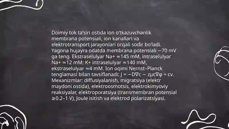 Biologik toʻqimalar va suyuqliklarning oʻzgarmas toʻkda elektr oʻtkazuvchanligi 3