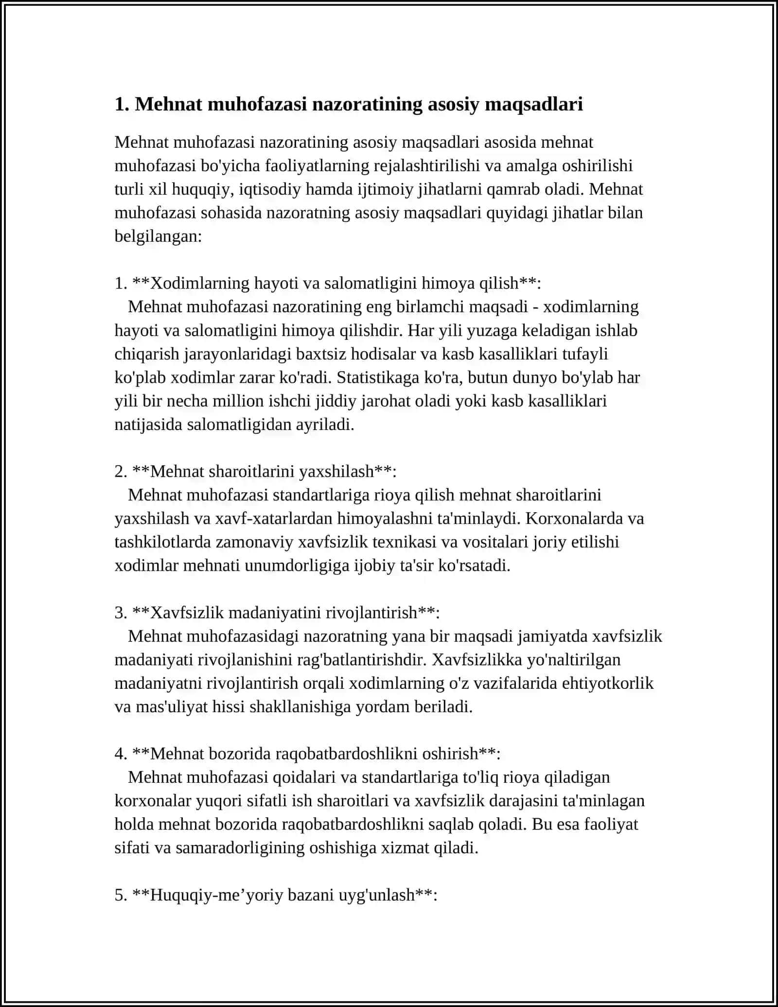 MUSTAQIL ISH Mavzu: MEHNAT MUHOFAZASI NAZORAT SHAKLI VA NAZORAT QILUVCHI TASHKILOTLAR 3