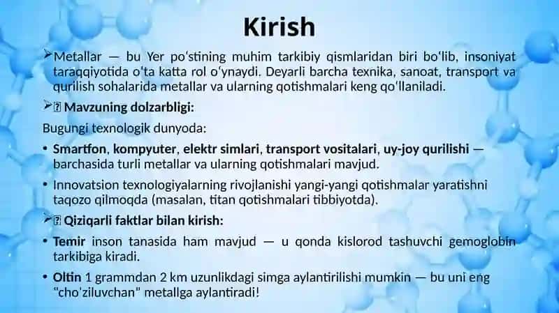 Metallarning umumiy xossalari. Qotishmalari 3