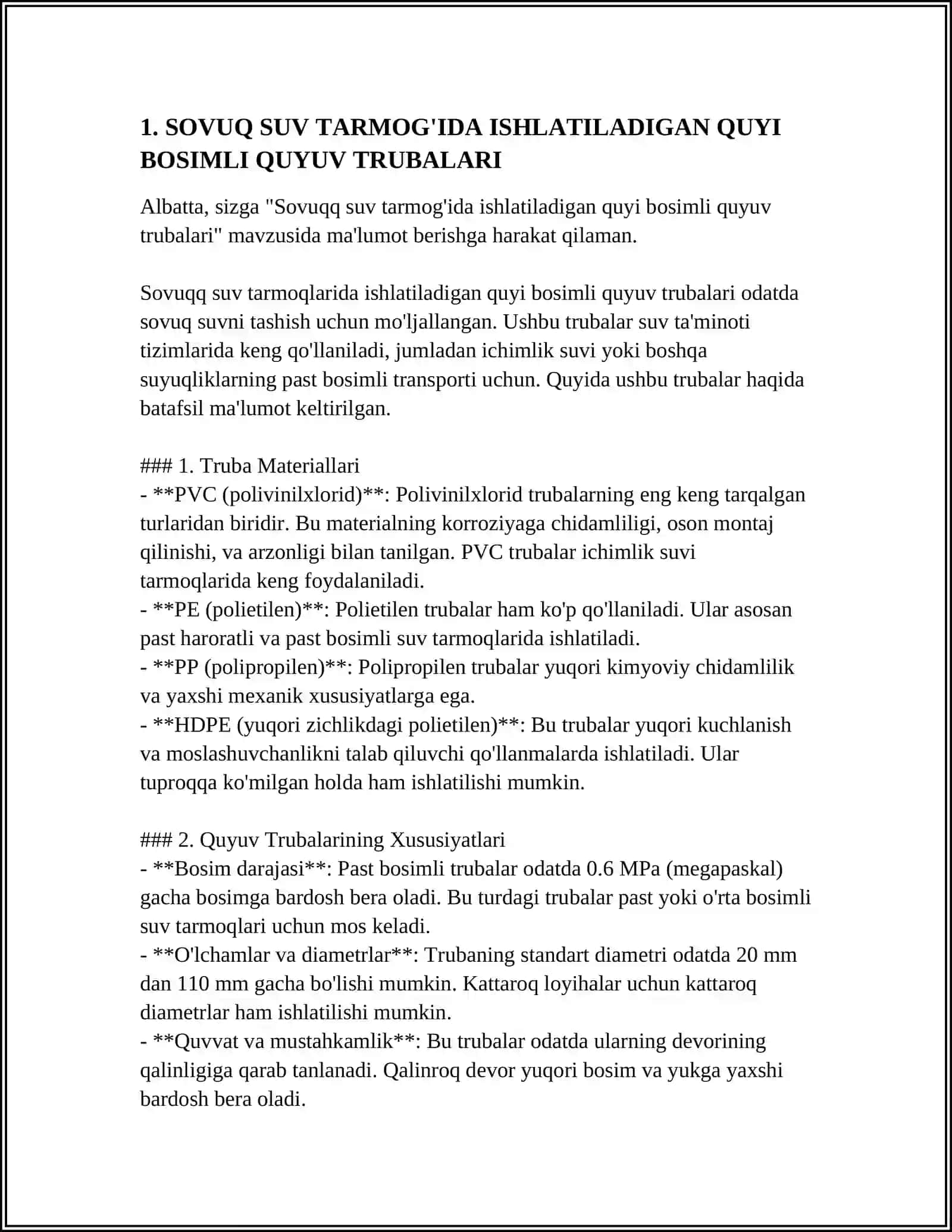 SOVUQ SUV TARMOG`IDA ISHLATILADIGAN MATERIALLAR VA ARMATURALAR 3