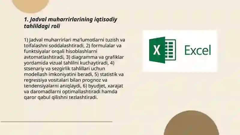 Iqtisodiy masalalarni yechishda jadval muharrirlaridan foydalanish 3
