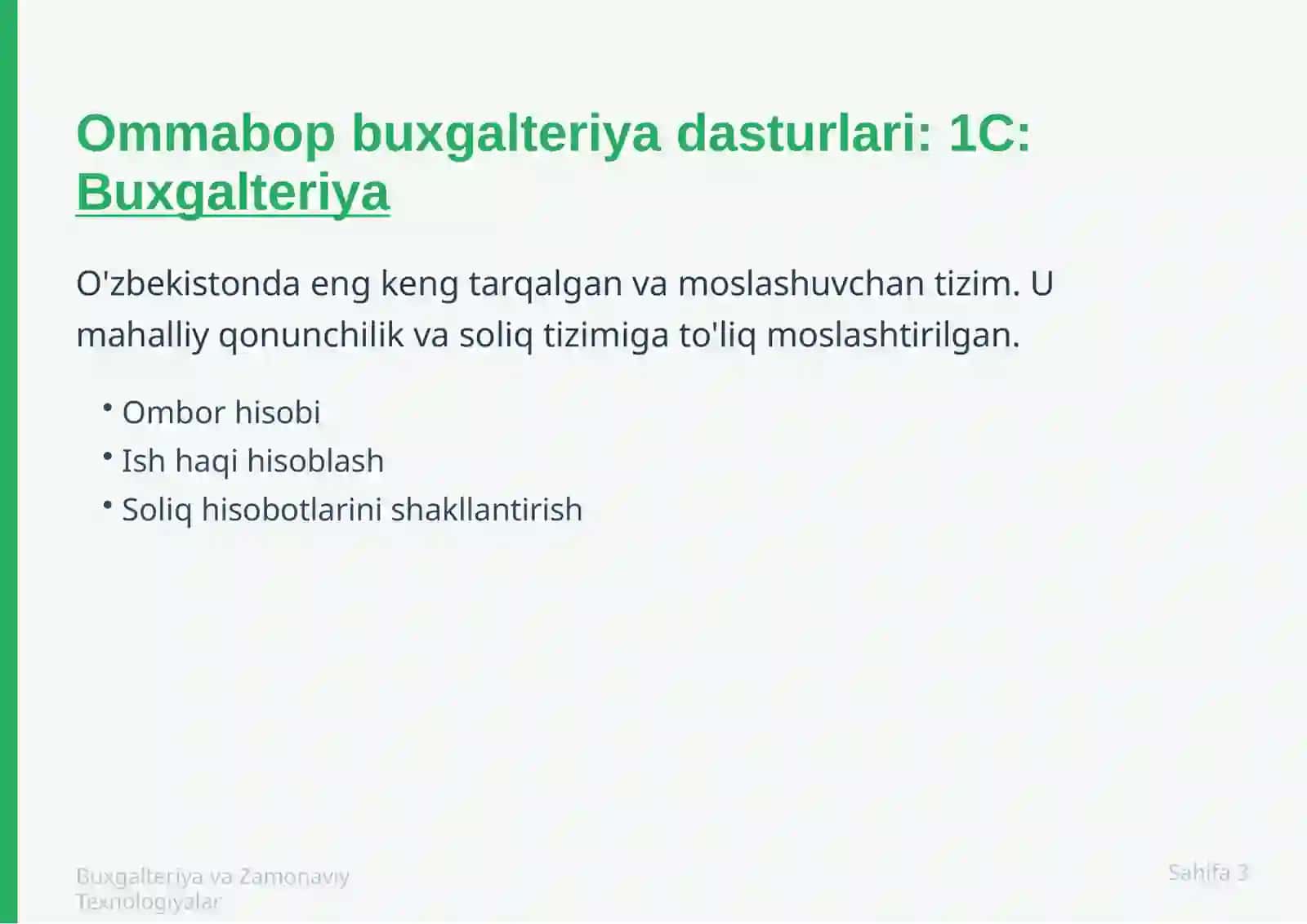 Buxgalteriya xisobi uchun dasturlar to'plami Buxgalteriya xisobi uchun xavolalar 3