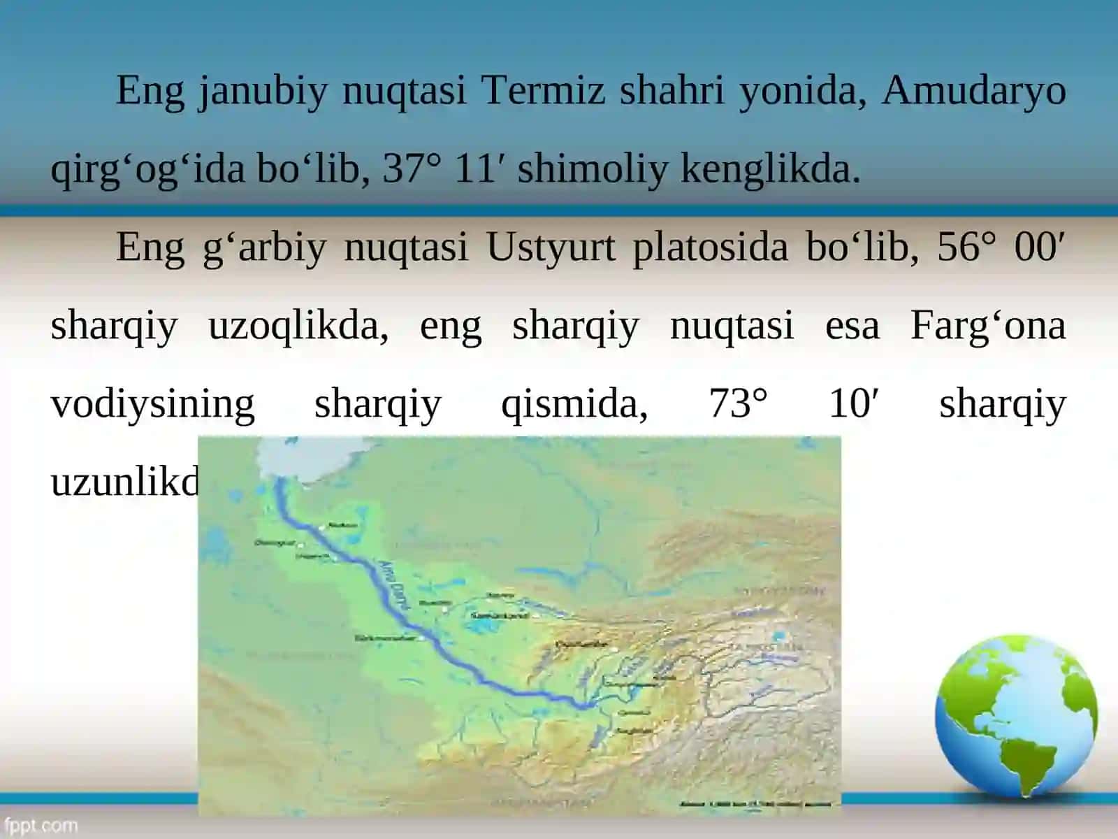 O‘zbekistonning geografik o‘rni, chegaralari va maydoni 3