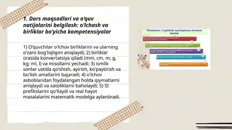 Miqdorlarni o‘lchash, o‘lchov birliklarining turlari orasidagi bog‘liqliklar va ular ustida (ismli sonlar ustida) amallar bajarishga o‘rgatish metodikasi 3
