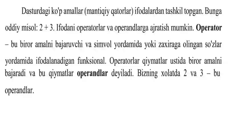 Python dasturlash tilida operatorlar va ifodalar 3