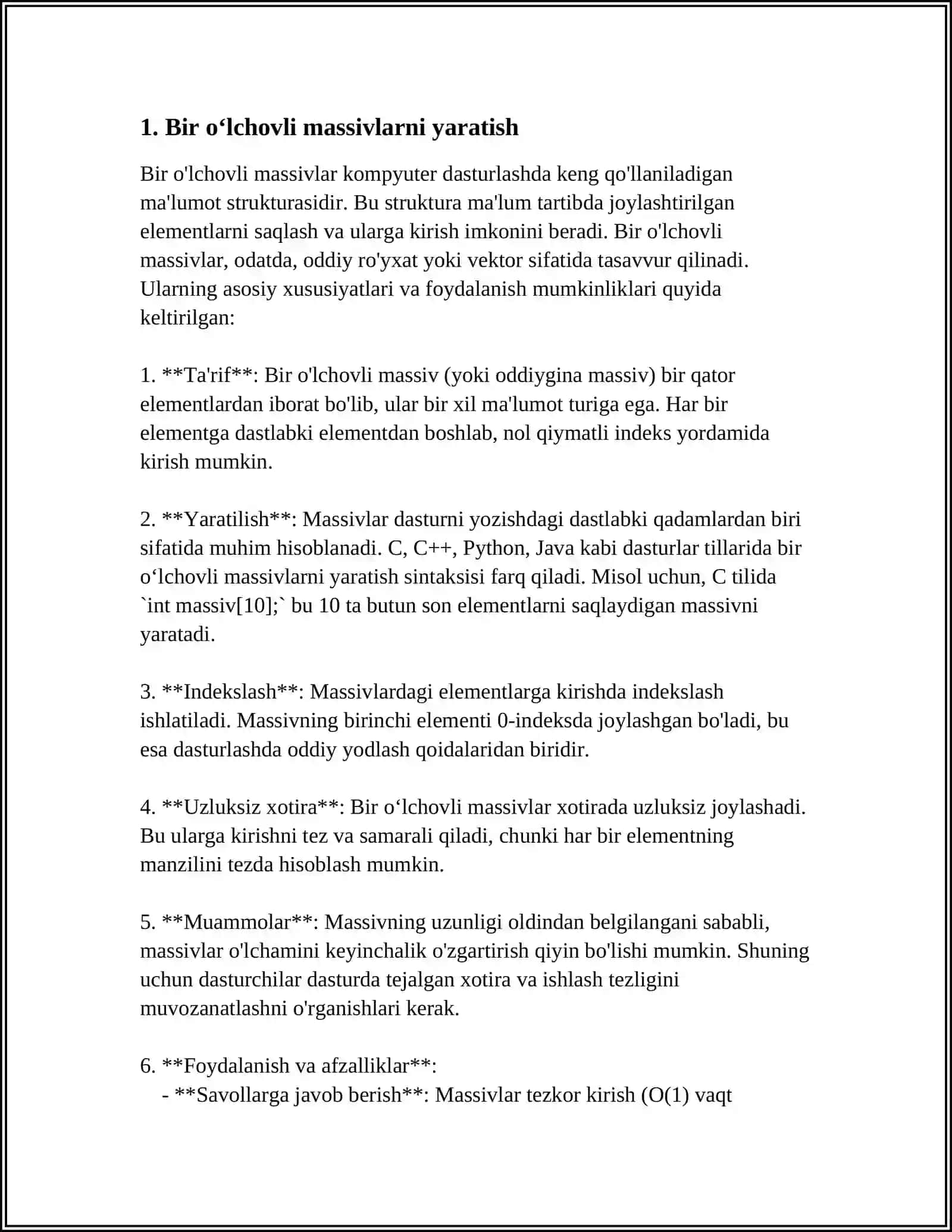 BIR O‘LCHOVLI VA KO‘P O‘LCHOVLI MASSIVLAR 3