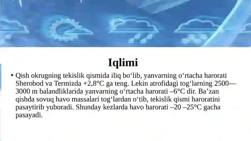 57-IQLIMI, SUVLARI, TUPROQLARI VAHAYVONOT DUNYOSI 3