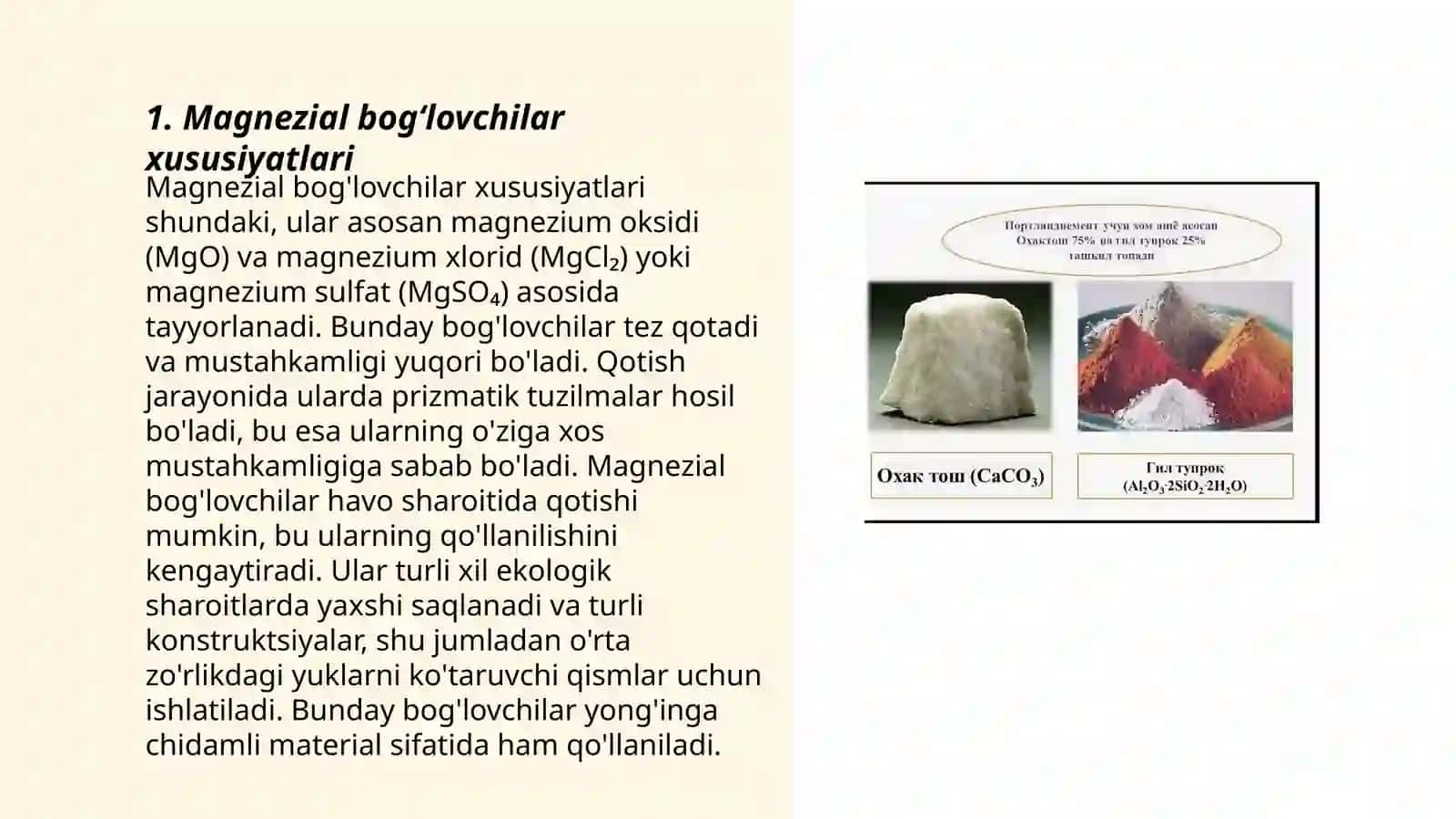 Magnezial bogʻlovchilar asosidagi buyumlar texnologiyasi 3