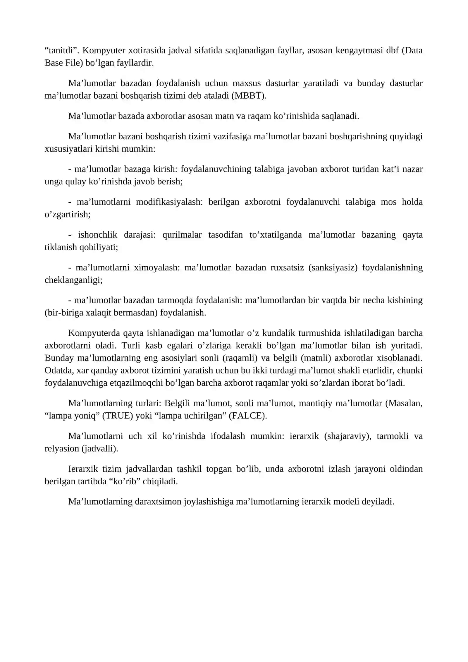 Ma’lumotlar bazasi (MB), ma’lumotlar bazasini boshqarish tizimlari (MBBT) (2 s.) 3