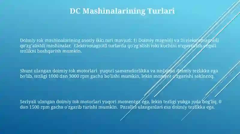 Doimiy Tokli Mashinalarning Turlari va Qo'llanilishi 3