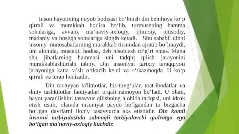 DIN IJTIMOIY MADANIY HODISA SIFATIDAGI AHAMIYATI 3