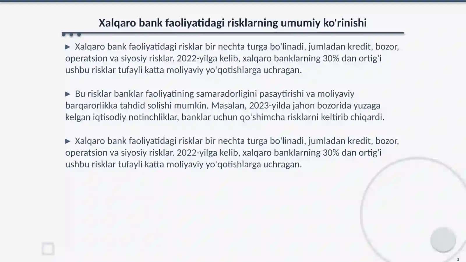 Xalqaro bank faoliyatidagi risk turlari 3