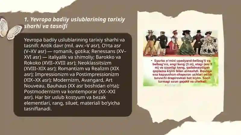 Yevropa badiiy uslublarini o’rganish va tarixiy kostyum bo’yicha ma’lumotlar bazasini to’plash 3