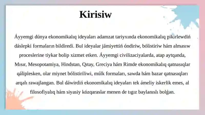 Áyyemgi dúnya ekonomikalıq ideyaları 3
